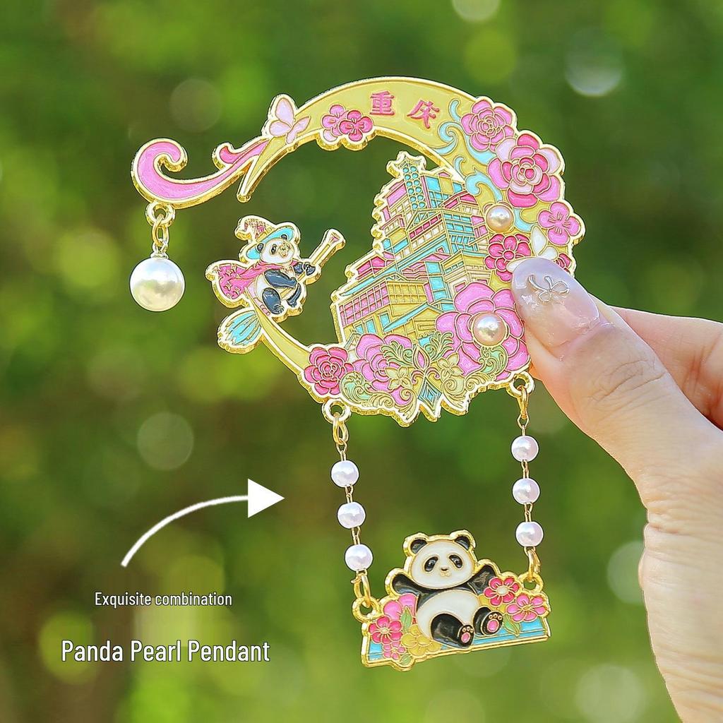 Chongqing Panda Magnetisches Souvenir: Doppelschichtiger Metall-Kühlschrankmagnet