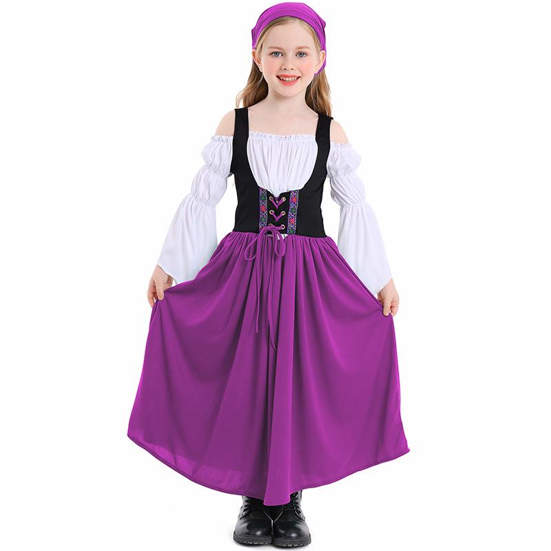 

Children s Medieval Farm Costume Dress for Halloween and Festivals Large фиолетовый