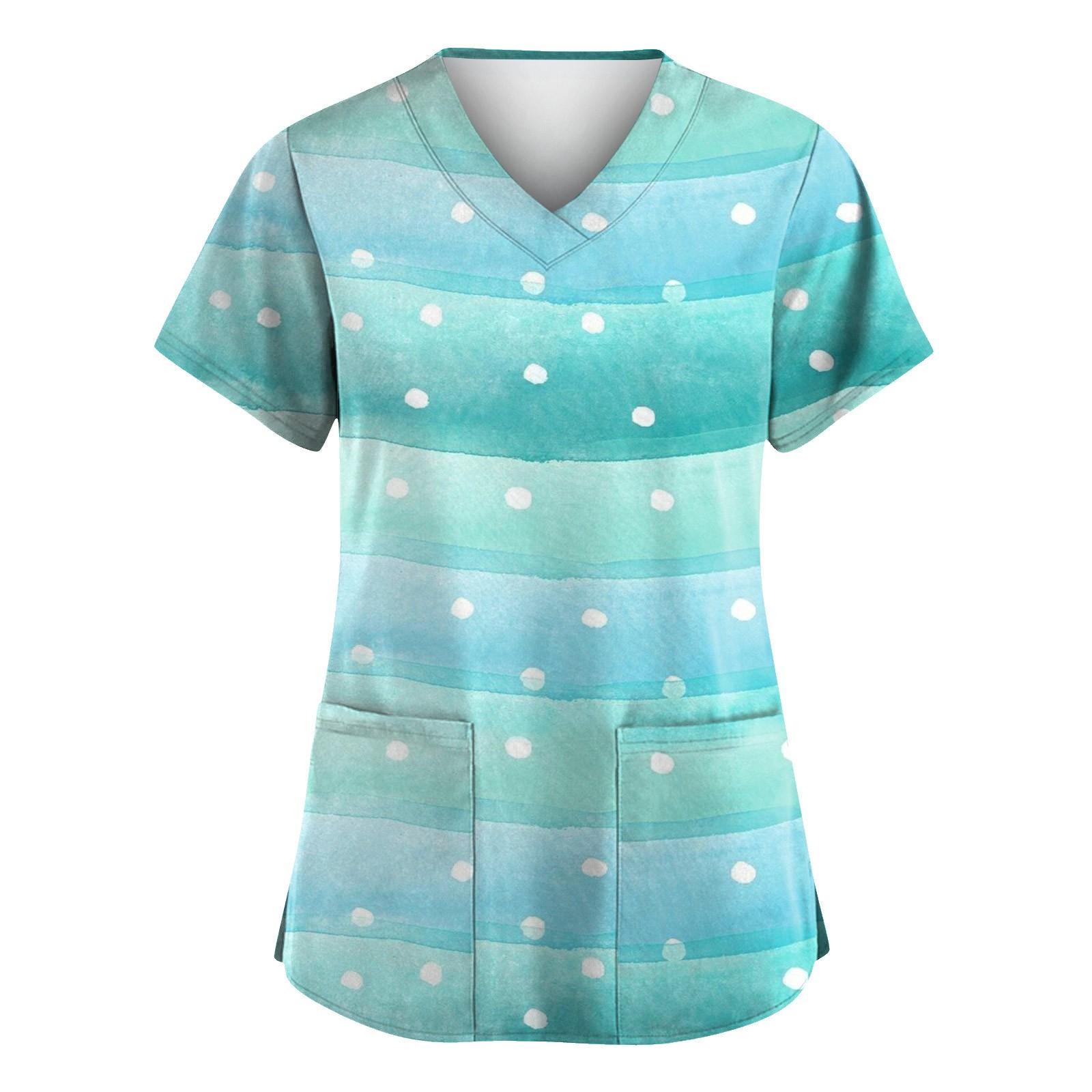 

Жіночий модний робочий одяг з V-подібним вирізом і короткими рукавами з принтованими кишенями L