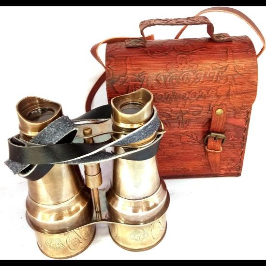 

6 Antique Solid Pure Brass Binocular with Protective Leather Case M золотистий