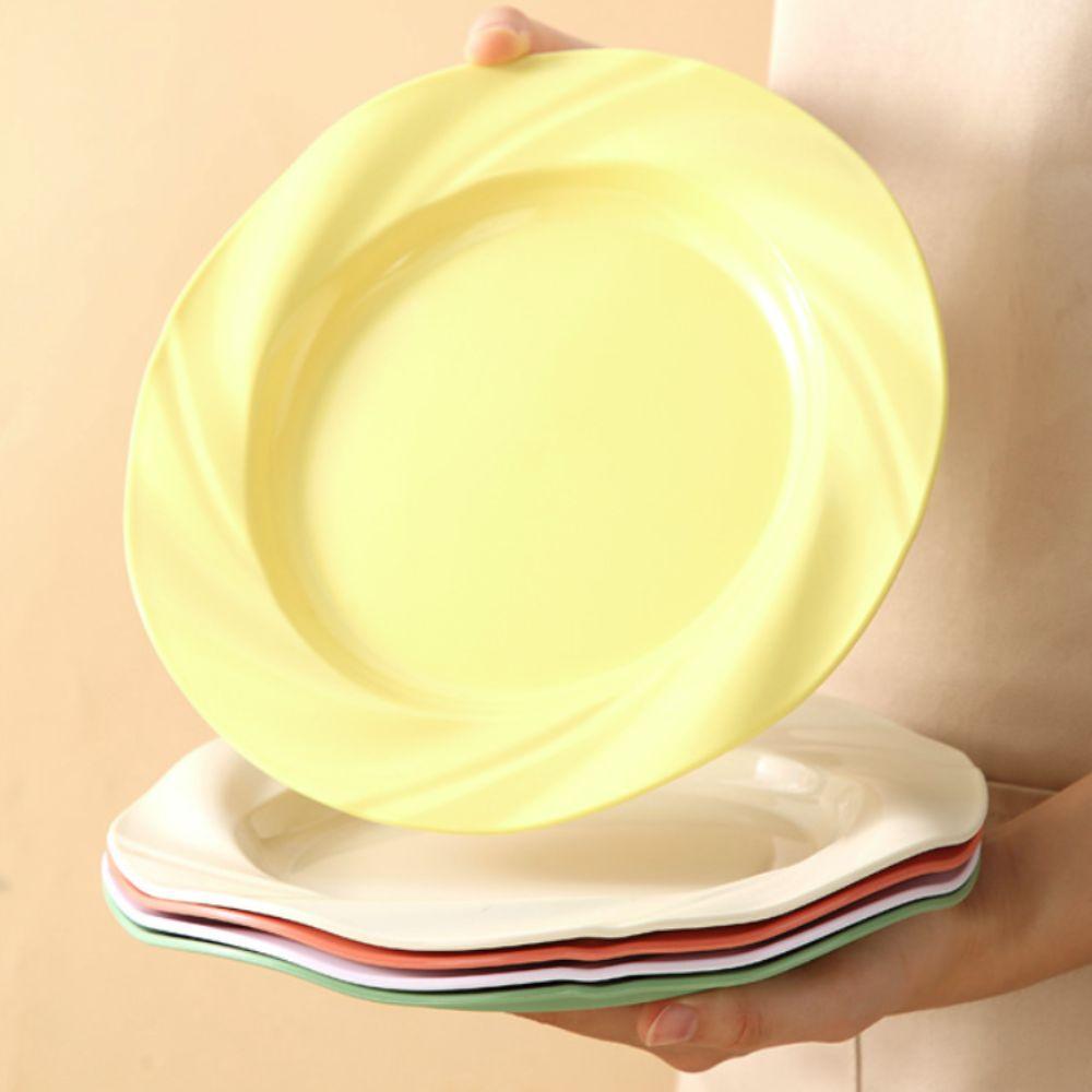 4PCS Plastic Light Luxury Round Plate Ceramic-look Dinning Plate Easy To Clean Salad Dish Snack