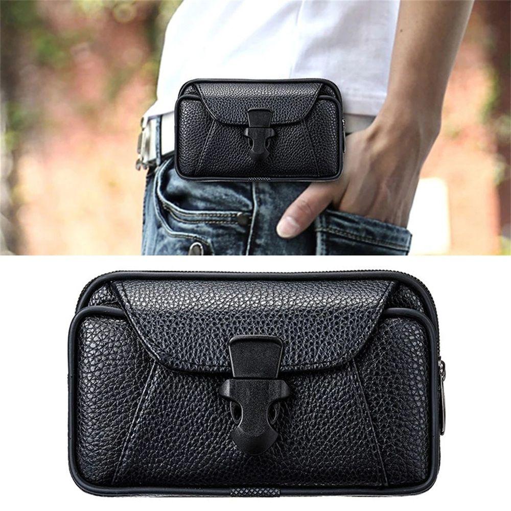 Bag Black Business Style Men Phone Wallet Case Phone Waist Bag Mobile Phone Bag Belt Leather Pouch