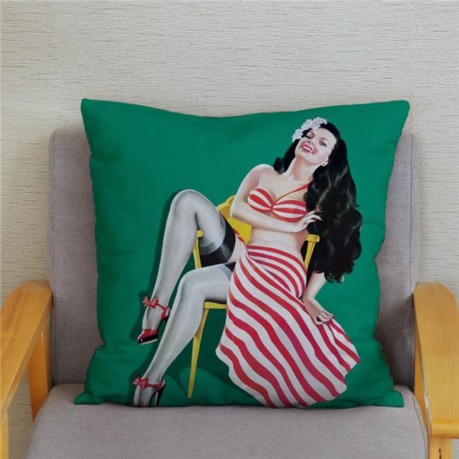 Vintage European Sexy Women Polyester Cushion Cover Sexy Lady Pattern Pillow Cover Decorative For Car Sofa Home 45X45Cm