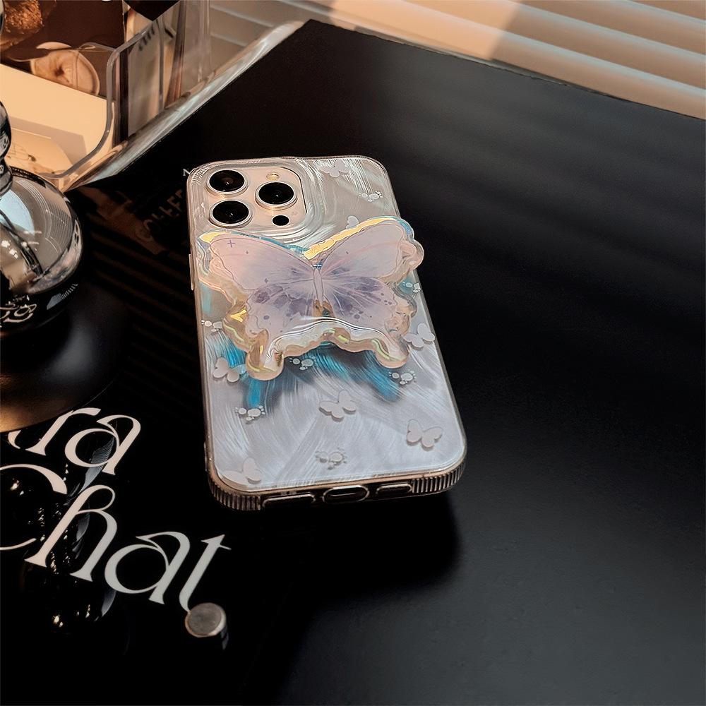Pale Purple Butterfly Apple 17 Pro Max Compatible IPhone 16 Phone Case, 15 Feather Gauze Elegant Style, 14 Stand, 13 Beautiful Phone Case