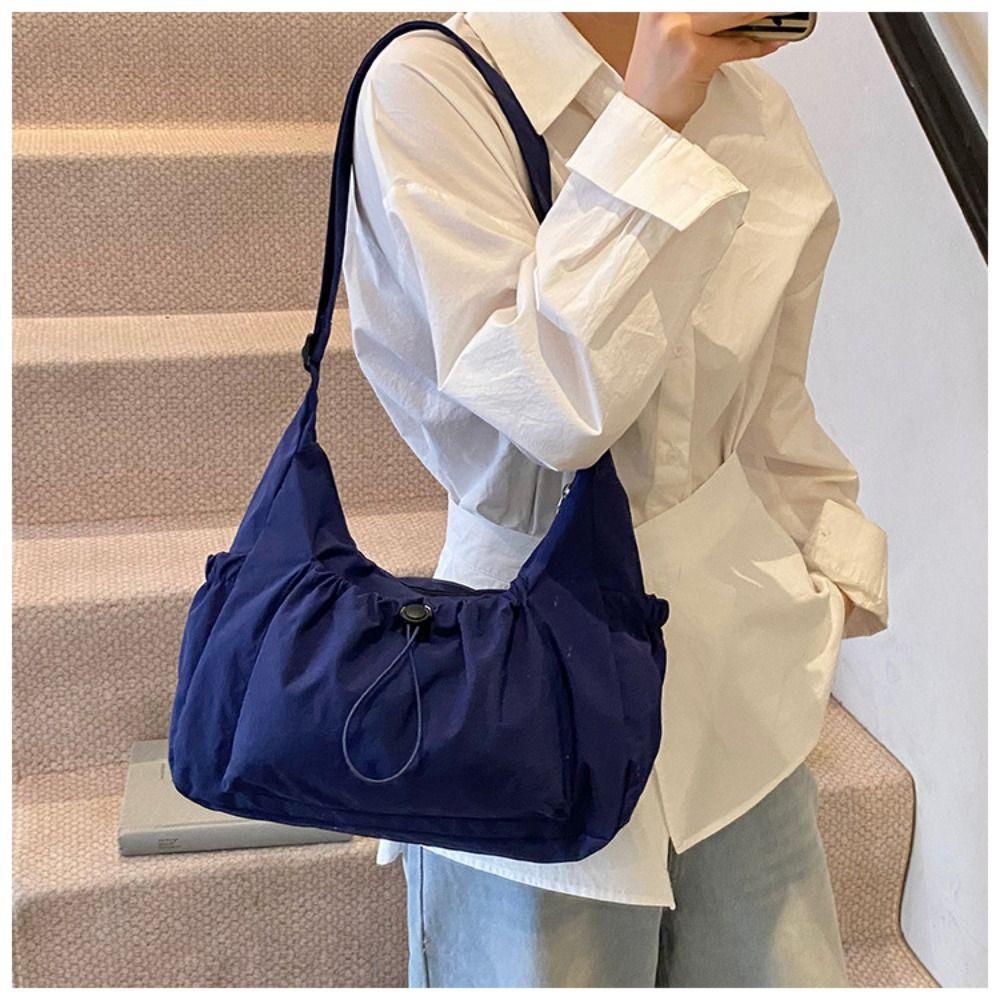 Pleated Nylon Shoulder Bag Handbag Drawstring Bag Fashionable Crossbody Bag  Women