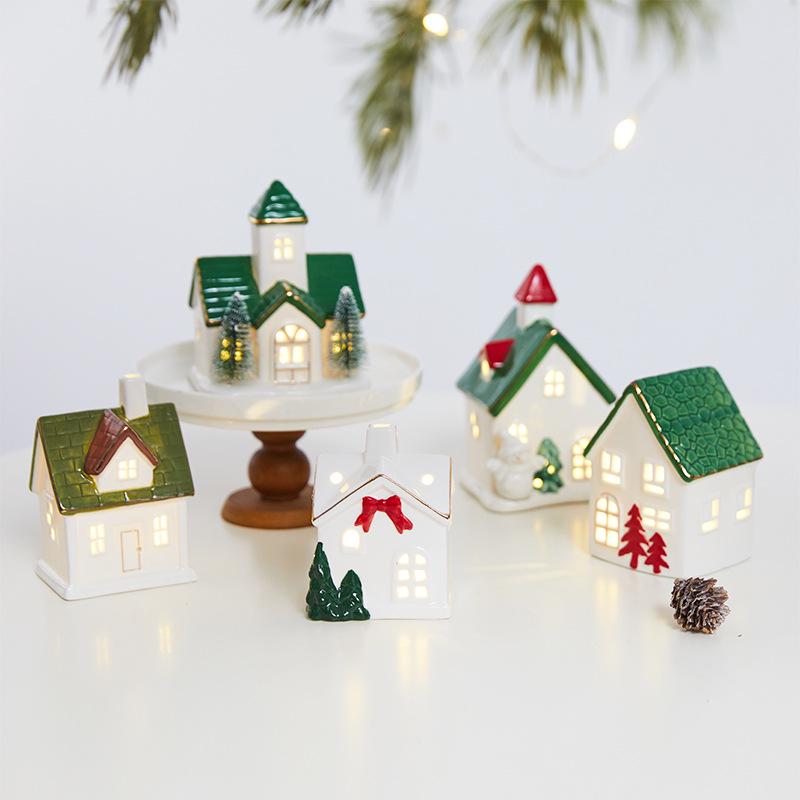Glowing Ceramic Snow House Christmas Window Display Ornament