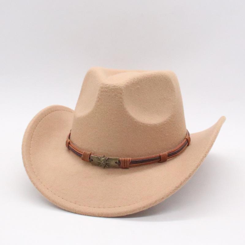 Western Cowboy Woll-Cowboy-Zylinderhut für Herren und Damen mit gekrempter Krempe, Ritterhut, Jazzhut, Filzhut