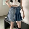 Plus Size High Waist A Line Denim Skirt Women Summer Slimming Irregular Hem Skirt