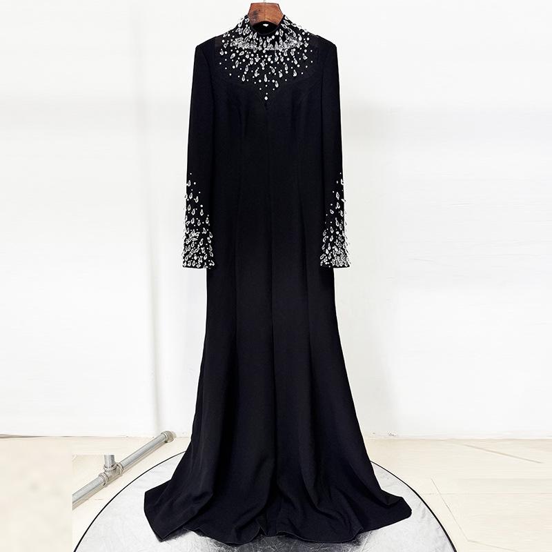 European & American Fashion 2026 Rhinestone Beaded Long Gown XXXL чёрный
