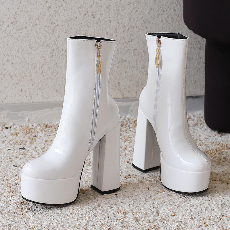 Women's High-heeled Short Boots Fashion European and American Style Autumn and Winter New Waterproof Table Thick-heeled Large-size Short Boots