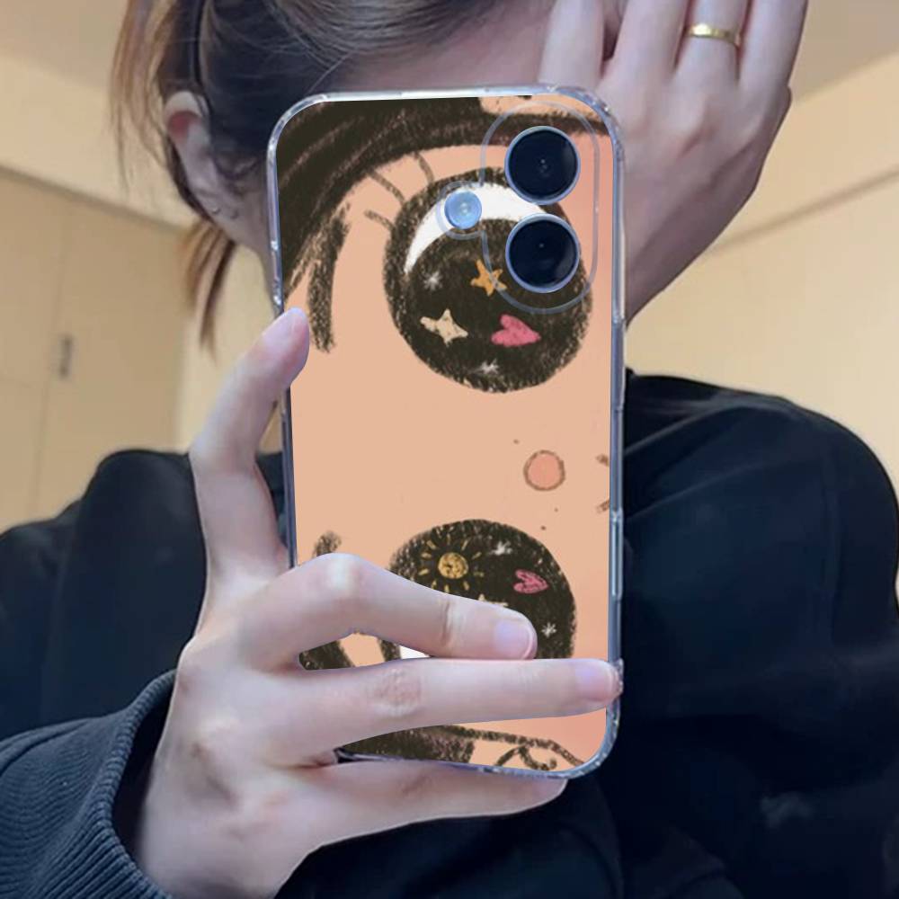 Kawaii Cute Black Big Eyes Cool Clear Silicone Soft Phone Case For iPhone 11 12 13 14 15 16 Mini 17 Pro Max TPU Phone Case