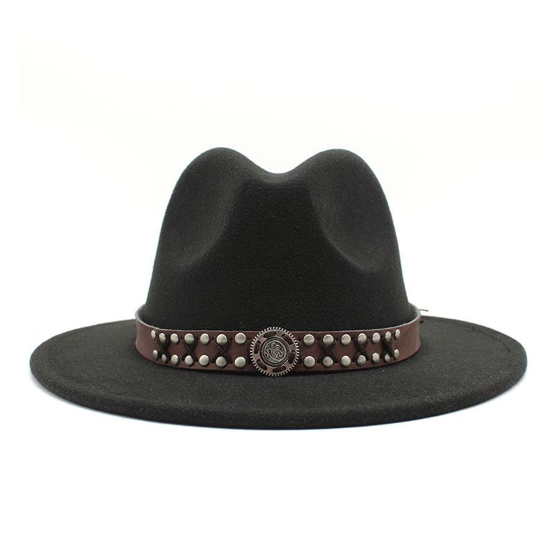 Ji Nan Ladies Wool Jazz Hat Big Eaves Hat Trendy Flat Edge Top Hat
