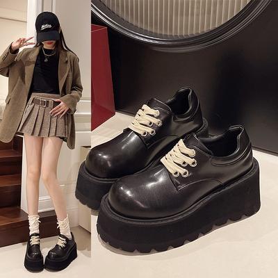 Fashion 2025 New Women's Shoes Platform Footwear Fashion Style All-Match Black Flats Dress Leather Shoes Fashion Thick Sole Shoes
