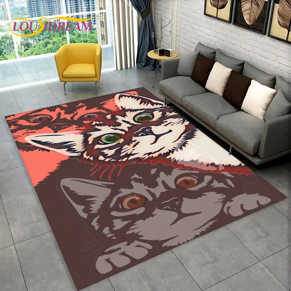 3D Cartoon Cute Cat Area Rug Large,Carpet Rug for Living Room Bedroom Sofa Doormat Kitchen Decoration,Child Non-slip Floor Mat