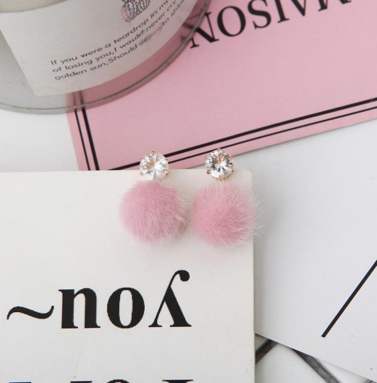 Korean Zirconia Ear Ornaments: Sweet Temperament Fur Ball Dangle Stud Earrings for Women