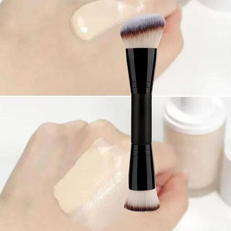 2 In 1 Professional Double Ended Makeup Brush Large Round Head And Handle For Foundation Concealer Setting Travel Make Up Tool