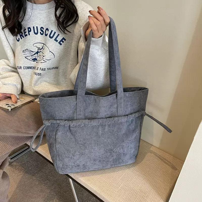 Large Capacity Corduroy Tote Bag Women's Autumn and Winter New Pumping Belt Women's Bag Student Shoulder Bag Armpit Big Bag