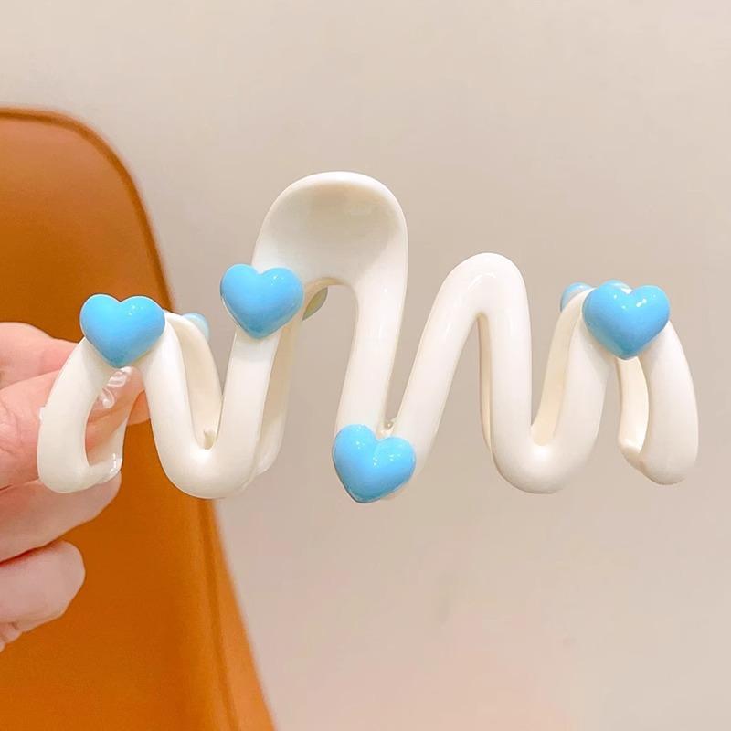 Blue Heart Wave Shaped Hair Claw Cream Color Clips for Women Sweet Cute Irregular Shark Clip Large Ponytail Clip Hairpins 11CM