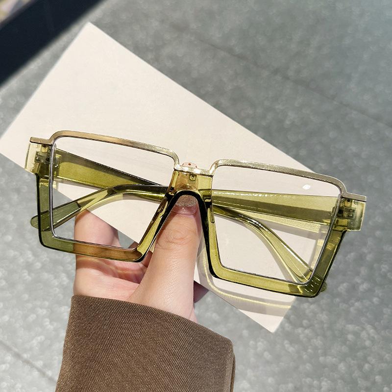 Fashion Oversized Square Glasses New Women Stylish Semi Metal Rim Eyeglasses Trendy Vintage Design Blue Light Blocking Eyewear