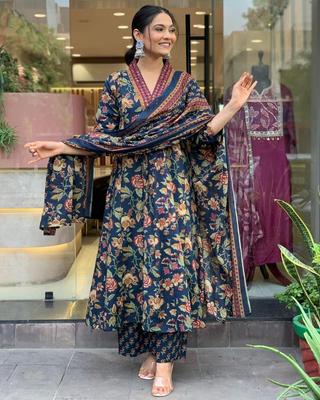 Indian Women A-line Kurta Pant Dupatta Set Designer Party Wear Top Tunic Salwar Suit Kurti