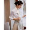 Autumn 2025 French Chic White Ribbon Bow Blouse for Women