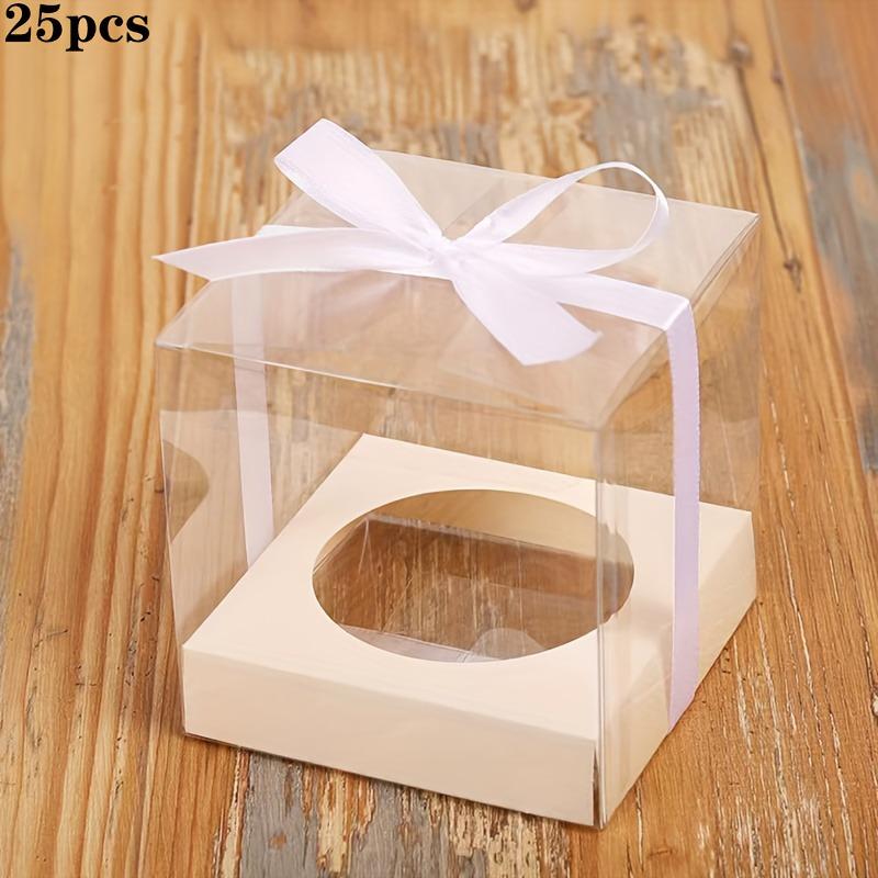 25pcs Transparent PVC Gift Boxes Cupcake Packaging Box Single Muffin Egg Tart Baking Dessert Packaging Box for Weddings Parties 9x9x9CM