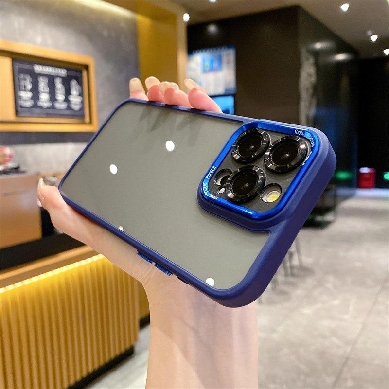 Luksuriøs Fargebezel av Høy Kvalitet Gjennomsiktig deksel for iPhone 15 Pro Max 14 Plus 13 12 Pro 11 All-inclusive Linsefilmdeksel