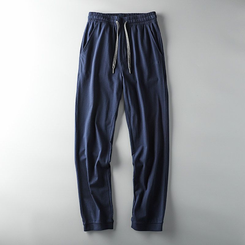 Sweatpants Knitting Thin Pure Cotton Straight Export Sports Pants Cuffed Navy Blue 3XL