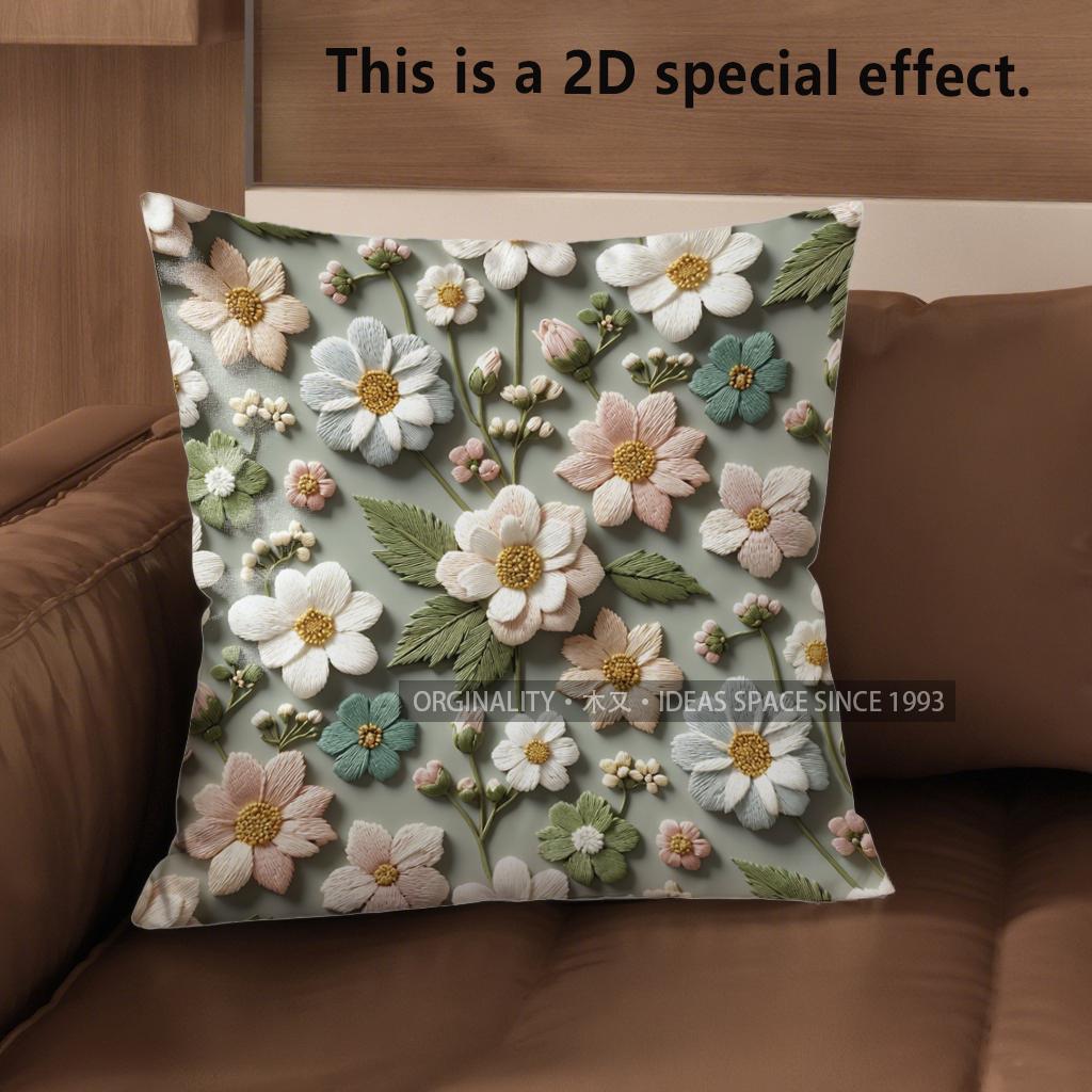 2D Vintage Embroidered Floral Throw Pillow Covers Pattern Cushion Cover Suitable For Sofa Bedroom Car Pillow Cover
