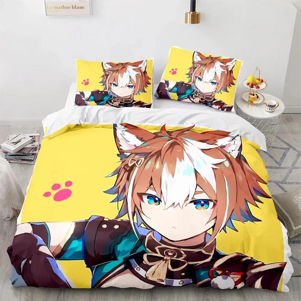 Anime Genshin Impact Beding Set For Bedrom Soft Modern Bedspreads Comefortable Children Kids Soft Duvet Cover Comfortable Quilt Cover And Pilowcase