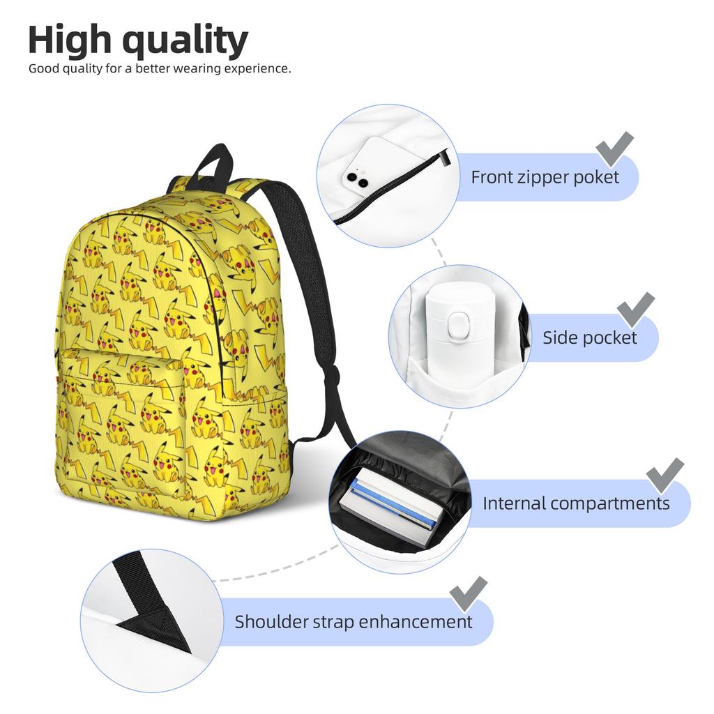 Pikachu Cute Cartoon Backpack for Men Women Cool High School Hiking Travel Daypack Pokemoned Laptop Canvas Bags Outdoor