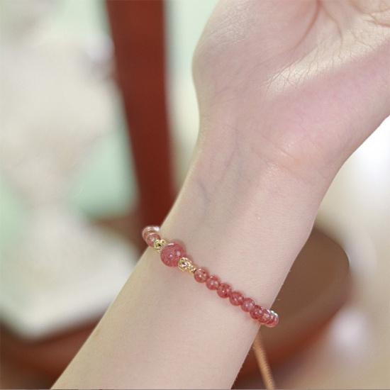 Natural Strawberry Quartz Pink Crystal14K Gold-plated versatile fresh ultra-fine bracelet for women, delicate and sparkling