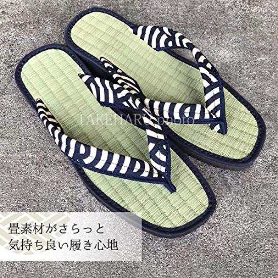 Takeharu Geta Made In Tatami and Igusa Calypso Seigaiha Size L Men's Sandals, Japan, Grass, Pattern, Pattern,