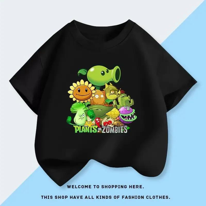 Childrens Plants Vs Zombies ShortSleeved TShirt 100 Cotton Summer Fashion Comfortable Top for Boys And Girls