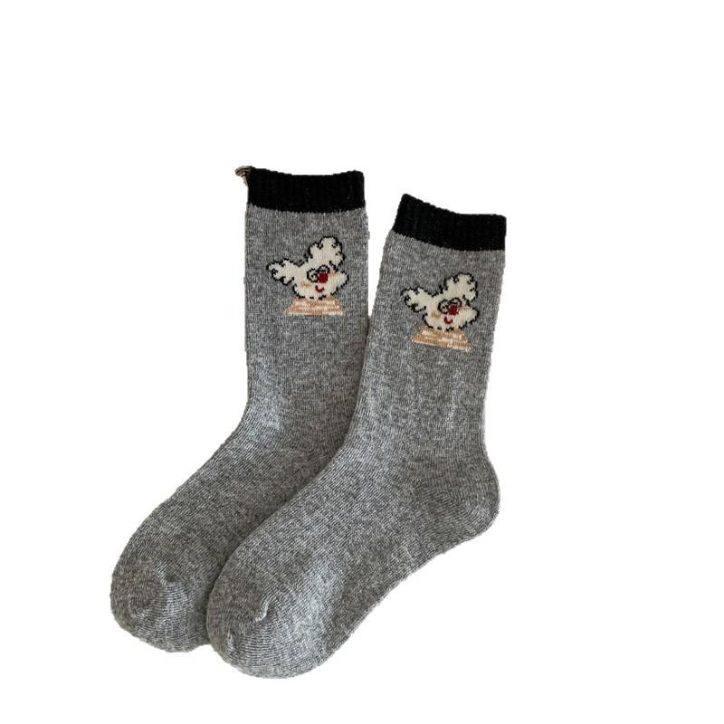 Sloppy Little Dog ~ Winter Thick Wool Socks for Women, Warm, Cute Cartoon, Soft and Comfortable Mid-calf Women's Trendy Socks
