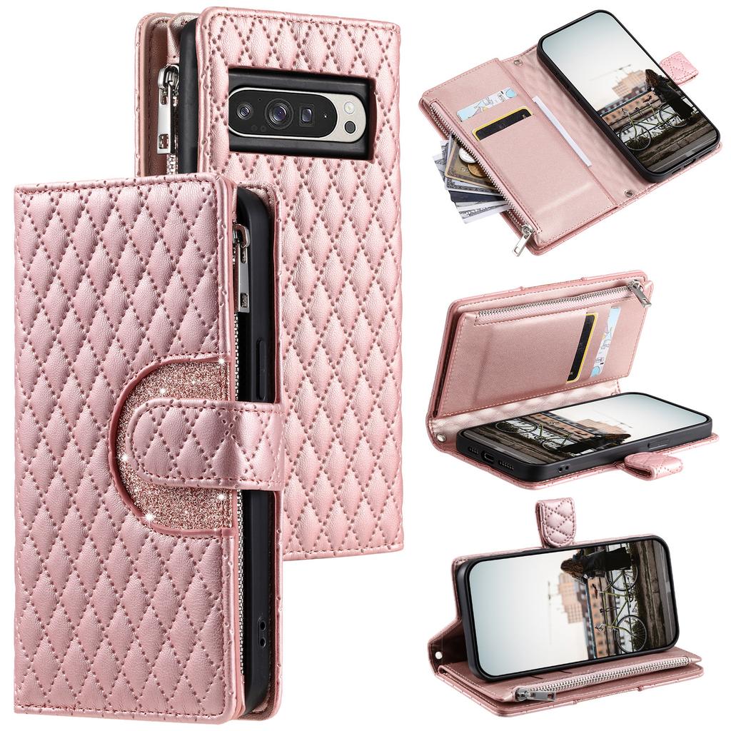 Style 012 for Google Pixel 9 Pro XL Case Zipper Wallet PU Leather Rhombus Grid Phone Cover