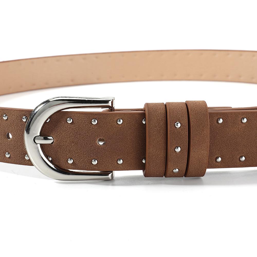 Velvet Studded Leather Belt with Pin Buckle - Retro Hip Hop Style for Women