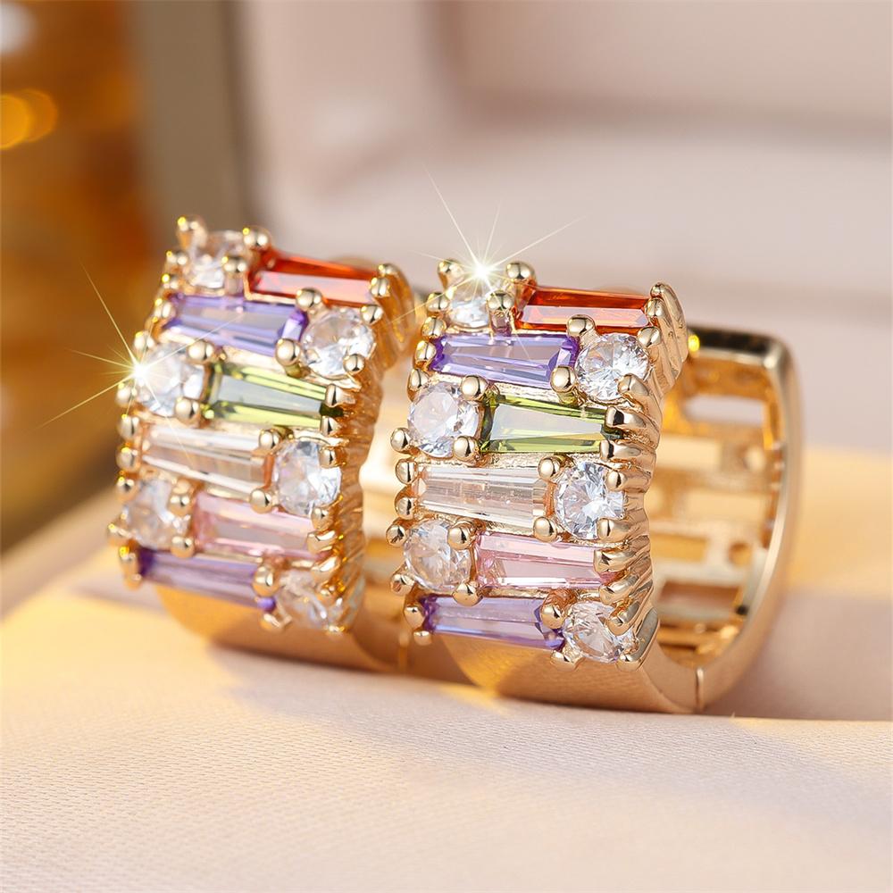 Rainbow Small Stone Multicolor Zircon Round Hoop Earrings For Women Vintage Gold Color Ear Buckle Wedding Jewelry Valentine Gift