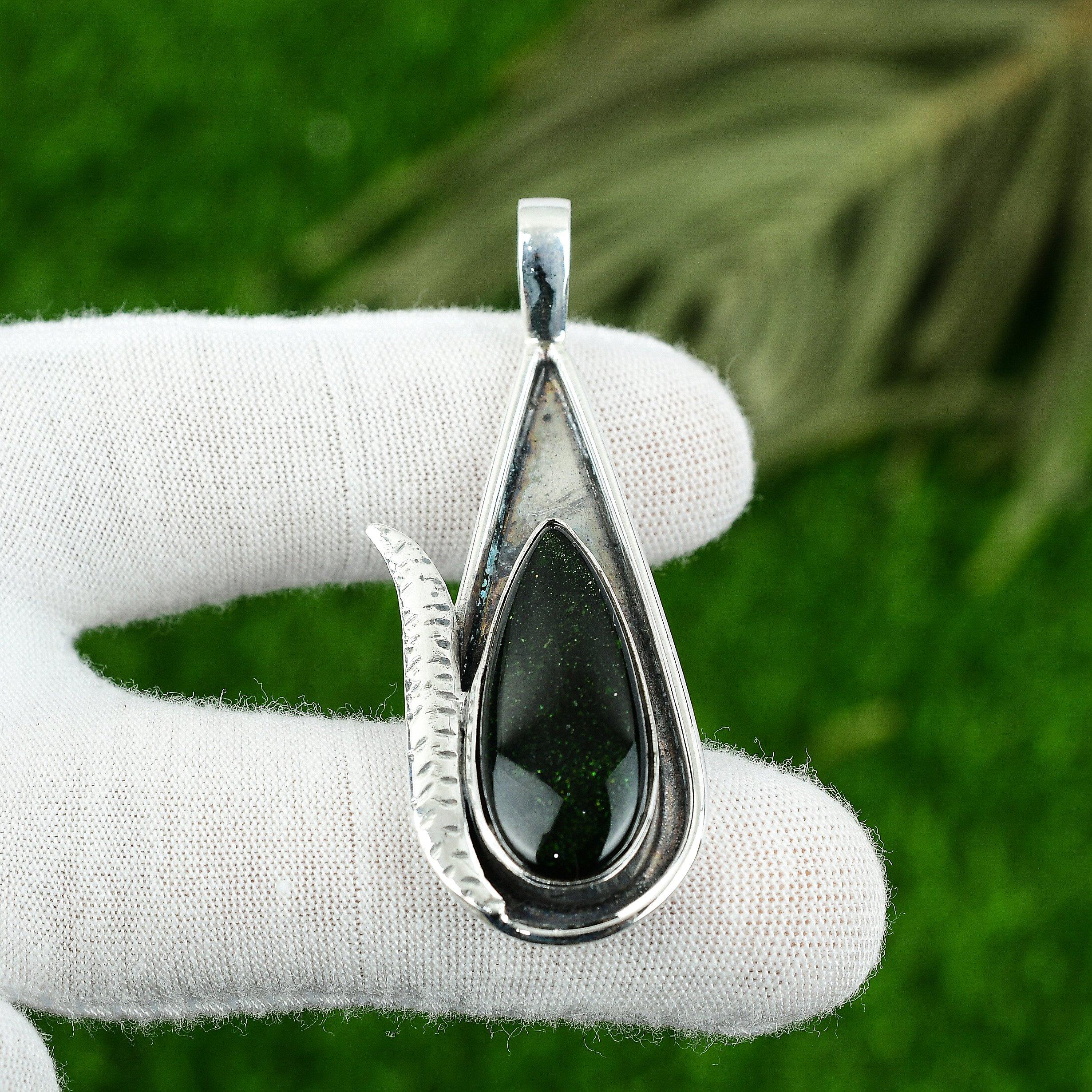 925 Silver Pear Green Sunstone Gemstone Birthday Anniversary Wedding New Pendant