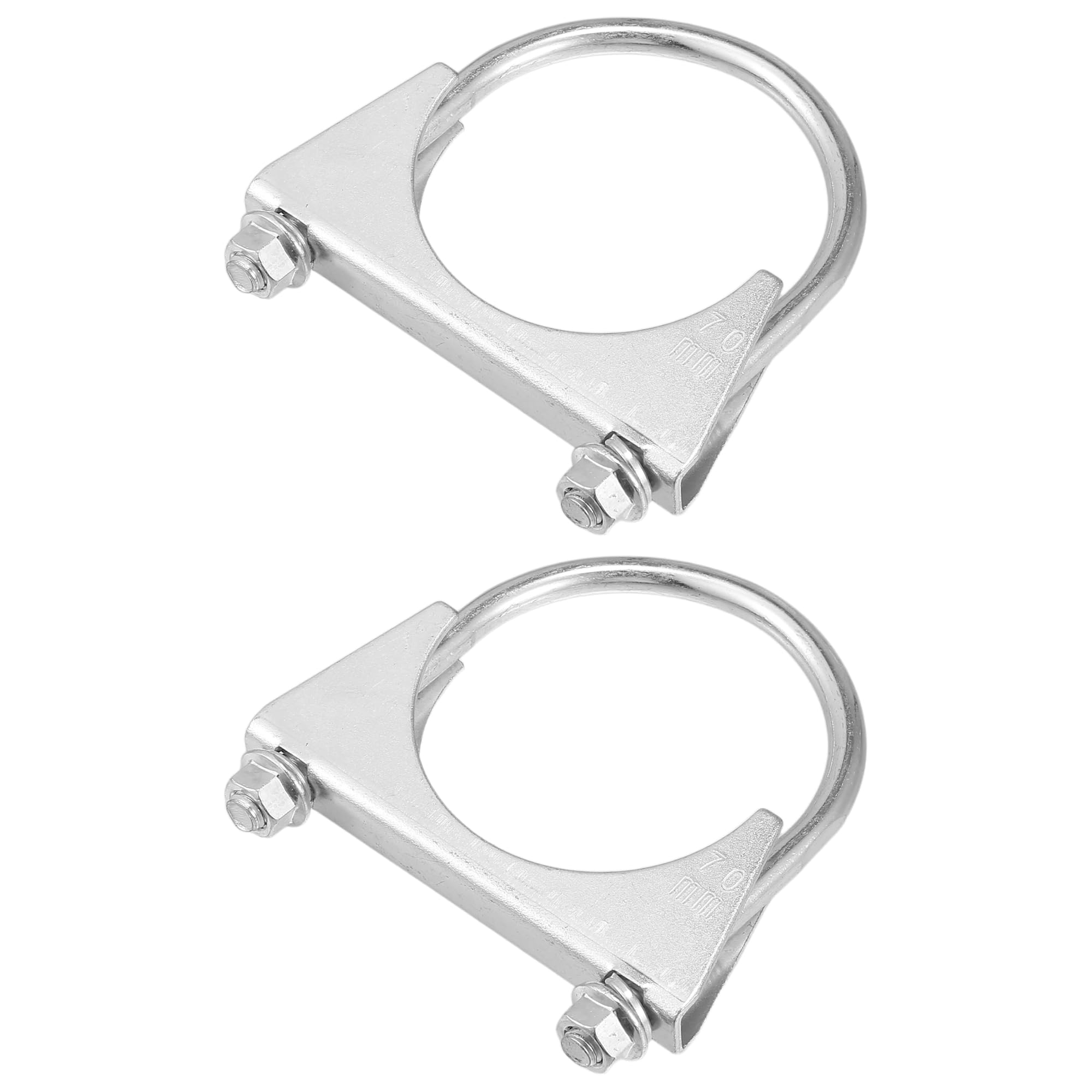

Hihaha 2 Pcs Round U Shape Muffler Exhaust Clamp Bolt Clip Universal Auto Truck Ship Inner Diameter 70mm Silver Tone