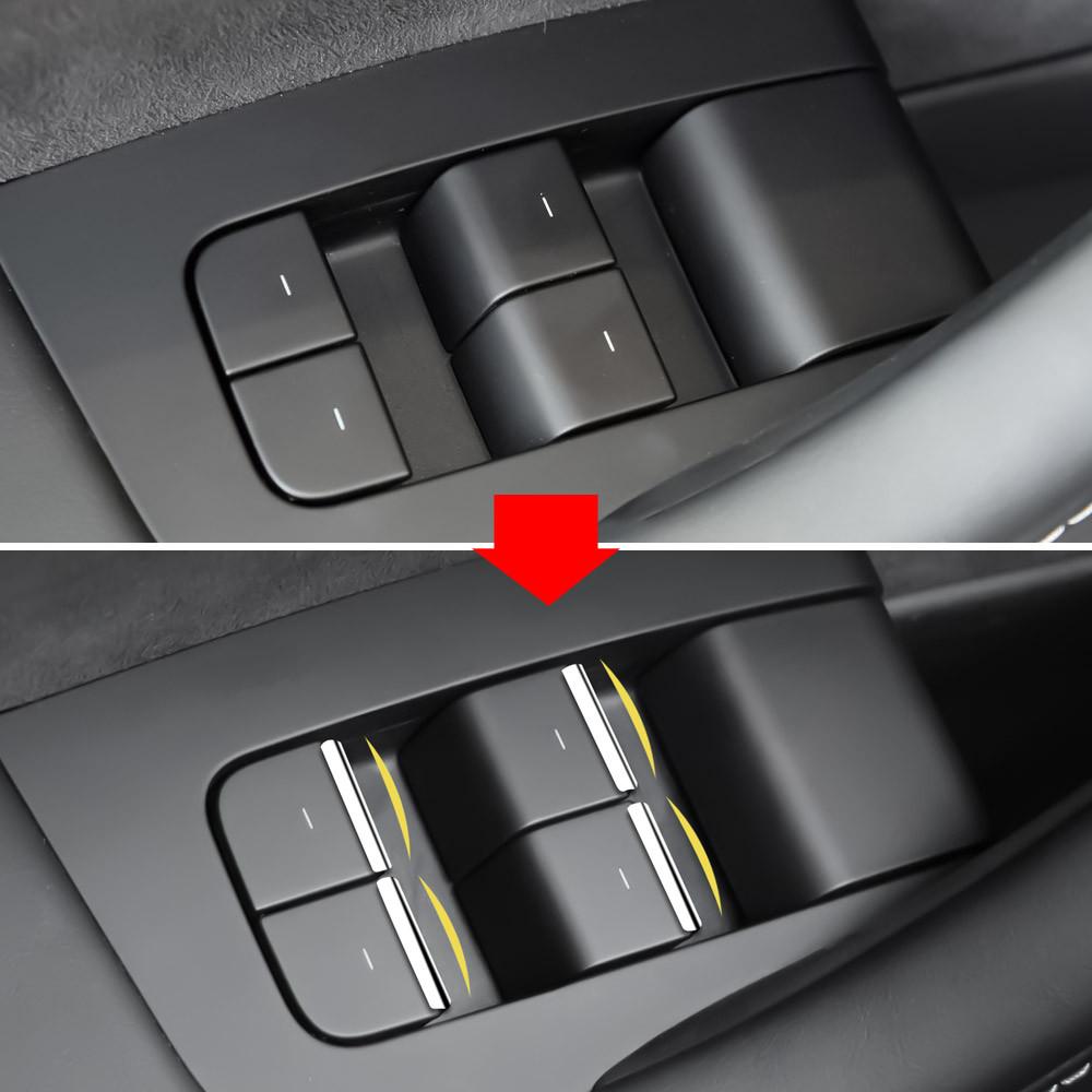 7pcs Window Lift Control Button Cover Trim Stickers for Tesla Model 3 Model Y 2016-2026 Car Interior Windows Lifter ABS Sequins