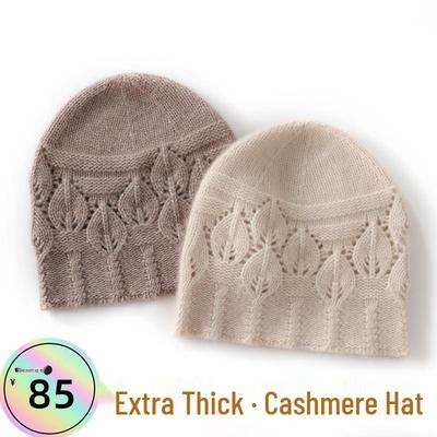 Modische gestrickte Kaschmir-Mütze für Damen: Warm, Einfarbig, Ausgeschnittenes Design für Herbst & Winter