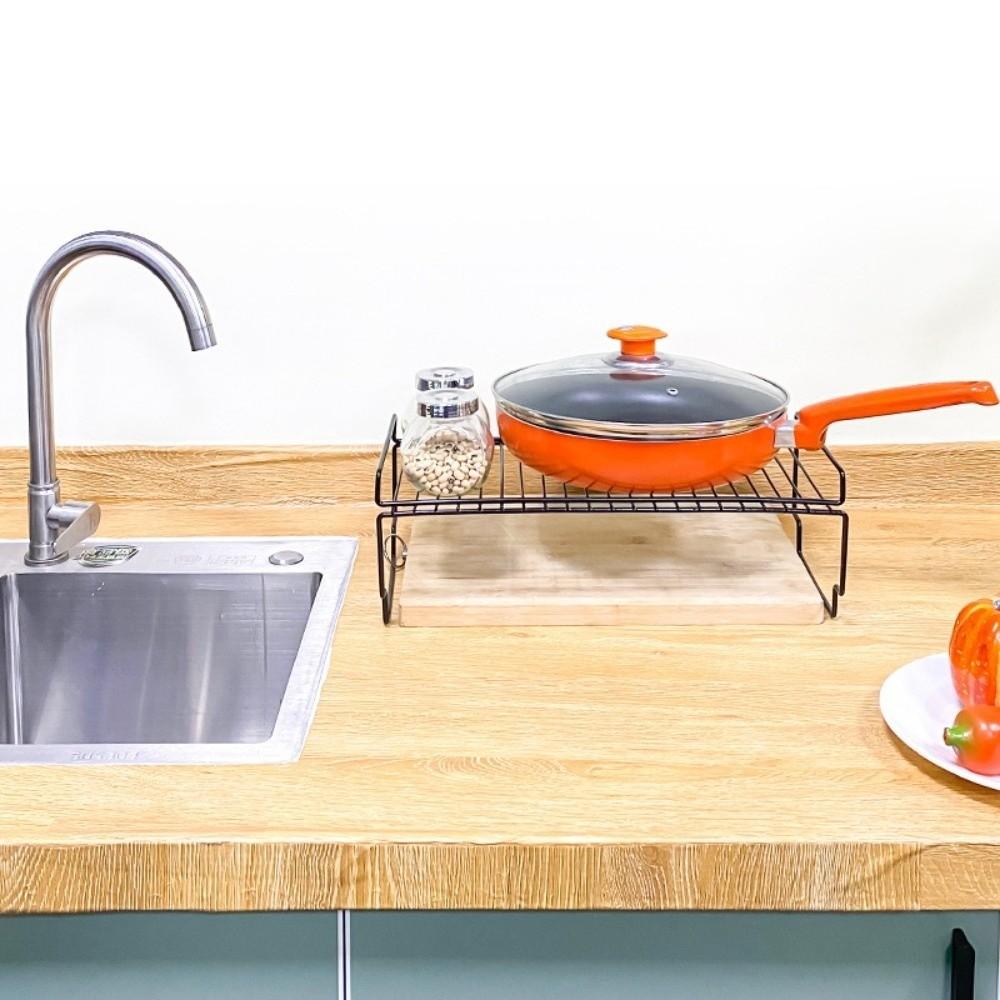 Double-Layered Cupboard Dish Rack Iron Kitchen Organizer Rack Seasoning Storage Rack Kitchenware