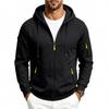 Men's Solid Zip‑Up Hooded Sweatshirt Casual Drawstring Hoodie Jacket Long Sleeve Arm Pocket Sports Outerwear for Male