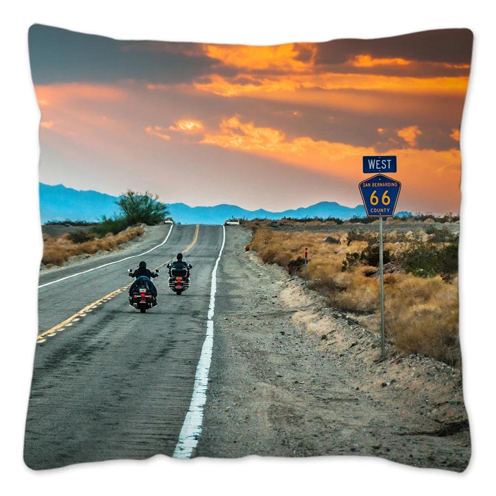 Poszewka na poduszkę w stylu retro Route 66 Dekoracja domu Poliestrowa poszewka na poduszkę na sofę Samochód Poszewka na poduszkę do rzucania Naturalny krajobraz Funda Cojin