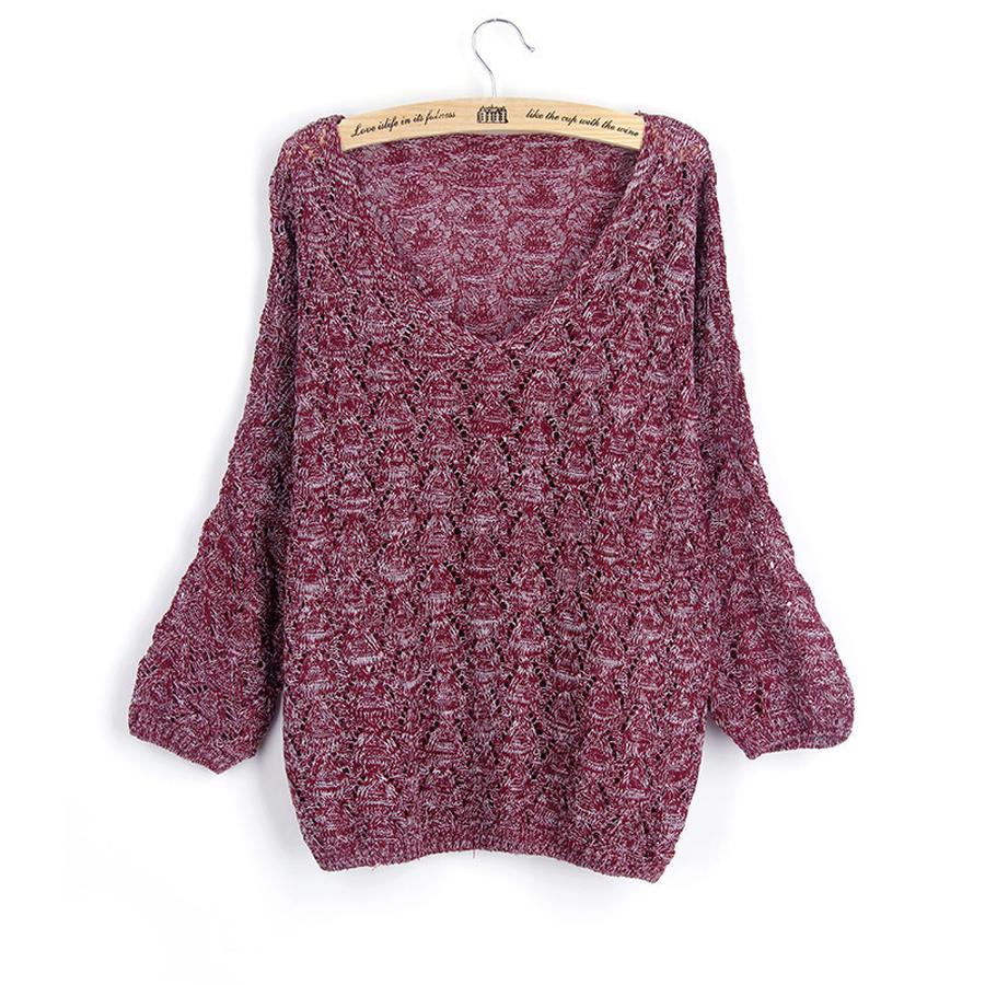 Cardigan a Maglia Larga Svuotato Scollo a V Monocolore Autunno Cappotto Sottile Pullover da Donna Maniche a Raglan