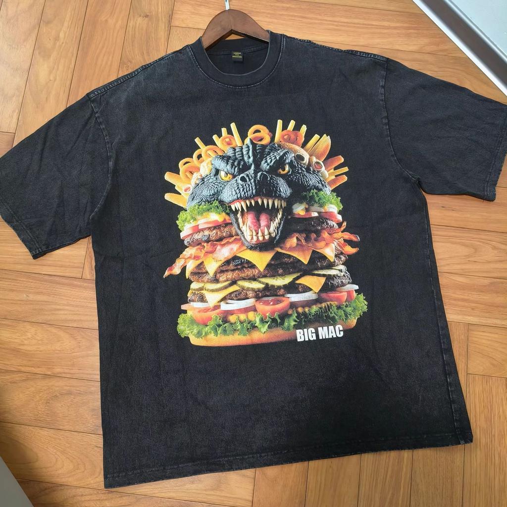 American High Street Old Washing Spoof Direct Injection Printing Short-Sleeved T-Shirt Men'S Oversize Trendy Ins Top