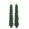 2Pcs Christmas Tree LED Flameless Candles Light with 3D Flame Wick Green LED Candlesticks  Operated forChristmas Home Decoration