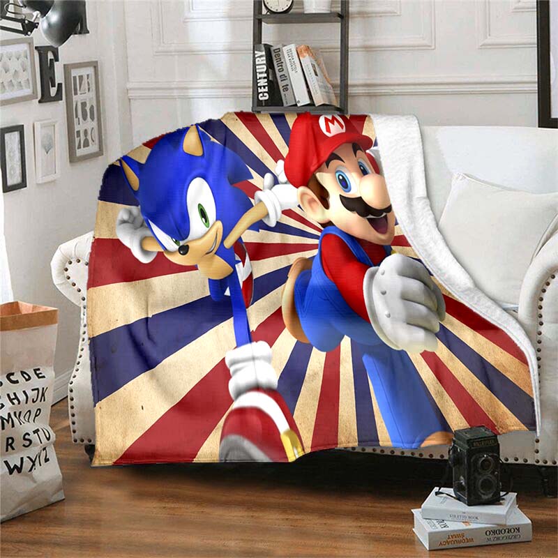 Cartoon Mario Bros Throw Blanket Soft Comfortable Sofa Blankets and Throws Flannel Blankets for Adults