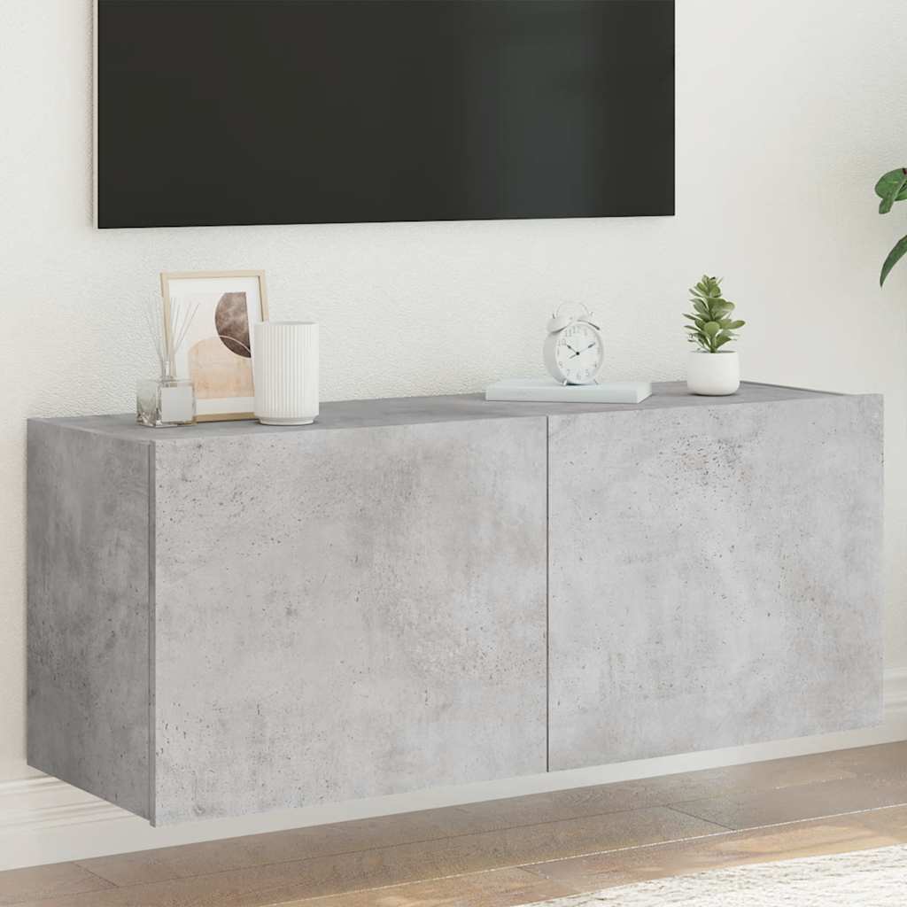 Wall Mounted TV Cabinet with RGB LED Lights Concrete Grey 100 x 35 x 41 cm